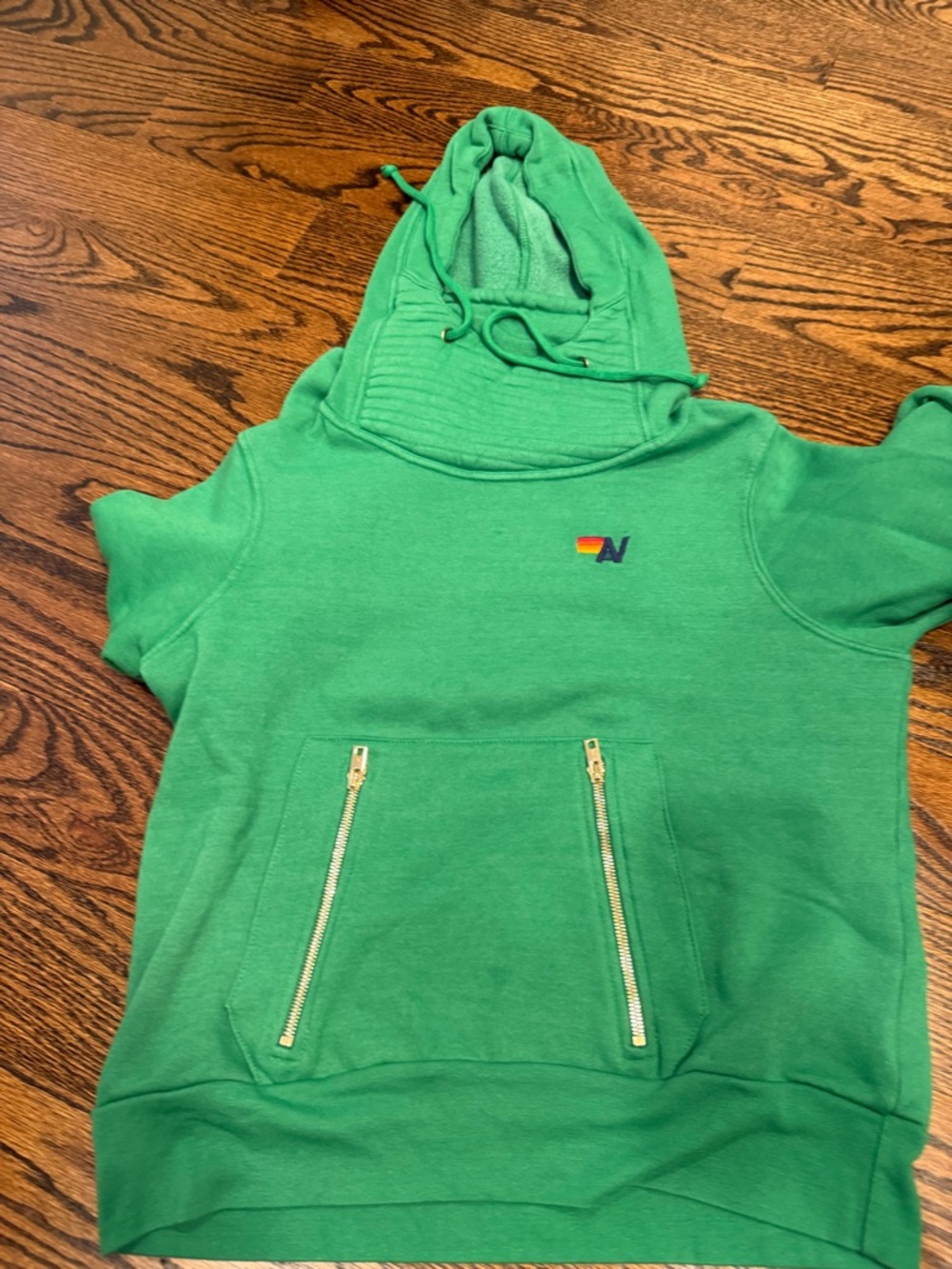 Green Hooded Sweatshirt with Front Zippers
